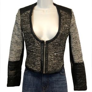 Women’s H&M Black Tweed Faux Leather Moto Jacket Size 2